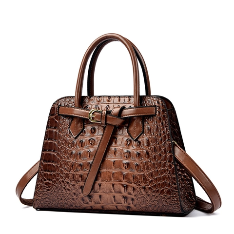 Damen Handtasche Mit Krokodilprägung Aus PU Leder Retro Elegante Strukturierte Henkeltasche Mit Abnehmbarem Schultergurt Gold