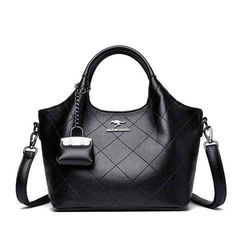 Damen Gesteppte PU Leder Handtasche Retro Lychee Textur Schulter Umhängetasche Eimer Tasche Mit Mini Anhänger Tasche