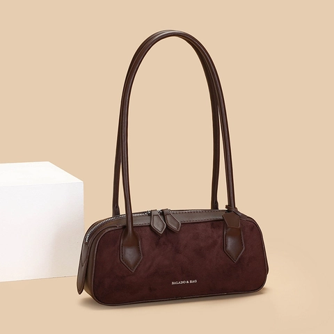 Retro Suède Leer Patchwork Oksel Schoudertas Vintage Minimalistische Handtas Voor Dames Grote Capaciteit