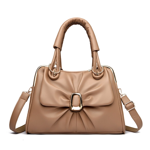 Fashion PU Leather Bow Tote Bag For Women Versatile Handheld Shoulder Crossbody Bag Pleated Design Gold Buckle Work Commuting Shopping Large Capacity Handbag