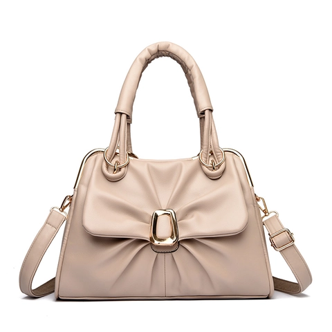 Fashion PU Leather Bow Tote Bag For Women Versatile Handheld Shoulder Crossbody Bag Pleated Design Gold Buckle Work Commuting Shopping Large Capacity Handbag