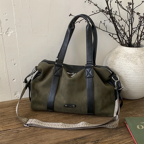 Bolso Tote de Gamuza para Mujer Gran Capacidad Retro Bolso de Mano Bandoulière Cinta Tejida Cuero Artificial Bolso Mensajero