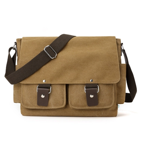 Men's Canvas Crossbody Messenger Bag Retro Large Capacity Multi-Pocket Shoulder Bag For Travel Casual Work Student Handbag