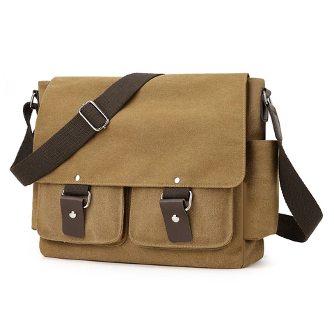 Men's Canvas Crossbody Messenger Bag Retro Large Capacity Multi-Pocket Shoulder Bag For Travel Casual Work Student Handbag