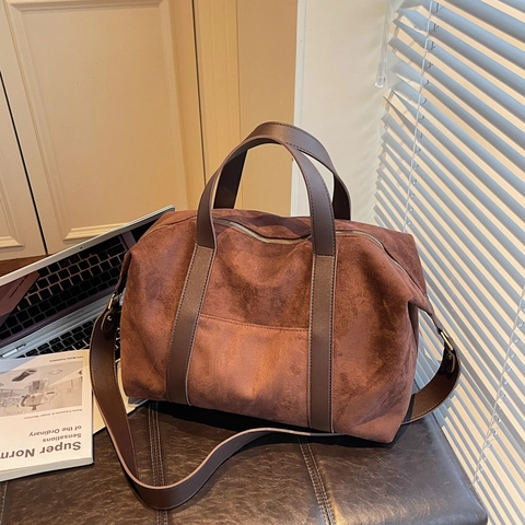 Borsa Tote da Donna di Grande Capacità Retro PU Texture Effetto Scamosciato Stampa Leopardata Tinta Unita Borsa a Tracolla a Mano per Pendolarismo Viaggio Ufficio Lavoro