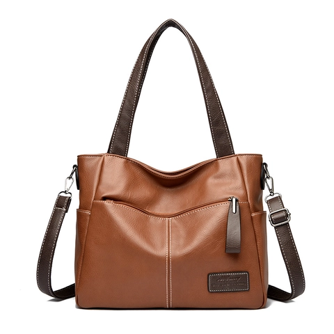 Sac Tote Femme en Cuir PU Grande Capacité Mode Surpiqûres Contrastées Sac à Bandoulière Polyvalent Sac à Main de Ville Quotidien
