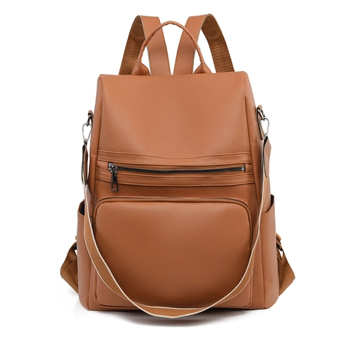 Zaino Moda Donna Pelle PU Antifurto Apertura Posteriore Grana Litchi Viaggio Casual Versatile Morbido Grande Capacità