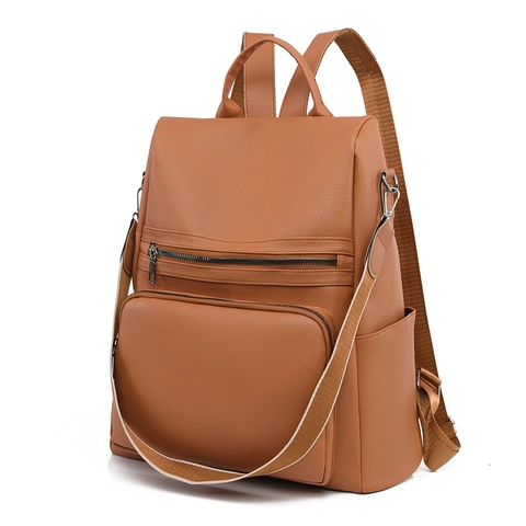 Zaino Moda Donna Pelle PU Antifurto Apertura Posteriore Grana Litchi Viaggio Casual Versatile Morbido Grande Capacità