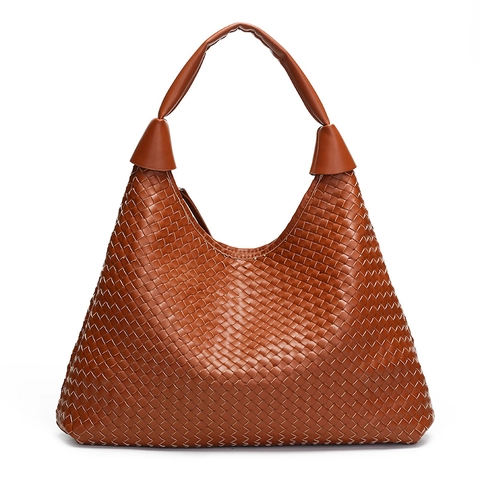 Bolso Hobo de Mujer Minimalista de Cuero PU Trenzado Gran Capacidad Bolso de Hombro Trenzado Estilo Francés Bolso de Mano de Conmutador