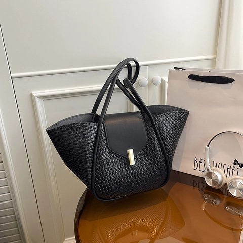 Damen Handtasche Gewebte Textur Flügel Tote Tasche PU Leder Metallschließe Schultertasche Und Passende Tasche Große Kapazität Elegant