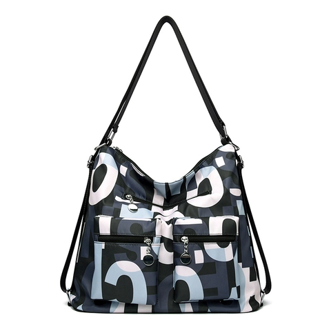 Borsa A Spalla In Nylon Impermeabile Per Donna Grande Capacità Multi Tasca Stampa Lettere Geometriche Borsa Casual Da Donna