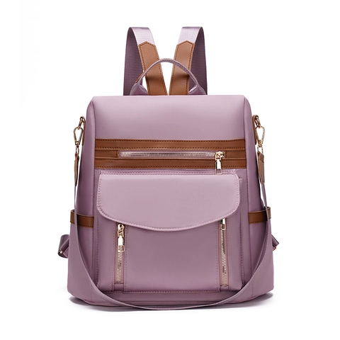 Mochila De Moda Para Mujer Tela Oxford Antirrobo Gran Capacitad Bolsa De Viaje Ribete Cuero Color Contraste Urbano Simple