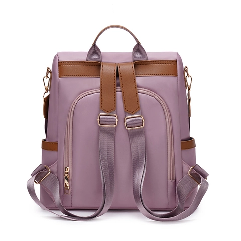 Mochila De Moda Para Mujer Tela Oxford Antirrobo Gran Capacitad Bolsa De Viaje Ribete Cuero Color Contraste Urbano Simple