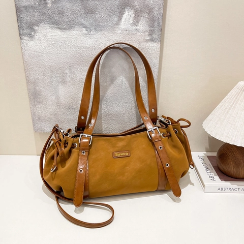 Borsa A Spalla Retro Da Donna Pelle PU Grande Capacità Coulisse Borsa Sottobraccio Moda Casual Pendolare Fibbie Argento