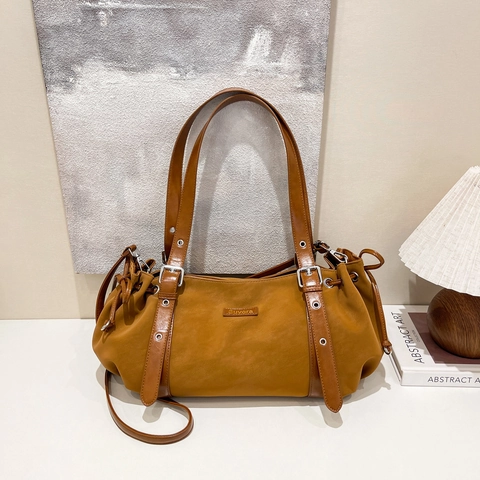 Borsa A Spalla Retro Da Donna Pelle PU Grande Capacità Coulisse Borsa Sottobraccio Moda Casual Pendolare Fibbie Argento