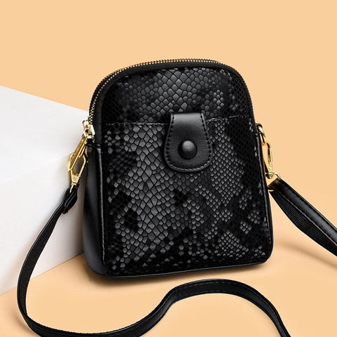 Women Snake Pattern Mini Crossbody Bag PU Leather Animal Texture Phone Purse Zipper Front Pocket Small Shoulder Bag