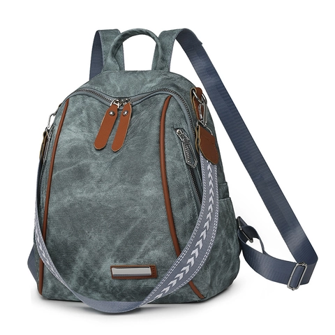 Women Fashion Backpack PU Leather Large Capacity Multi-Pocket Vintage Casual Travel School Bag With Geometric Strap