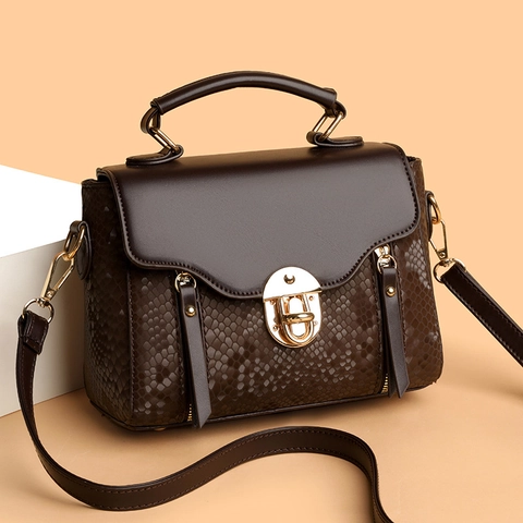 Bolso De Mano Retro Para Mujer Cuero PU Con Relieve De Serpiente Bolso De Hombro Cruzado Cierre Metálico Bolso Cuadrado Con Solapa