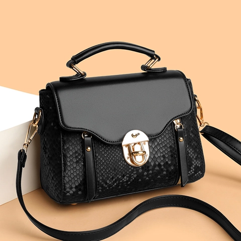 Bolso De Mano Retro Para Mujer Cuero PU Con Relieve De Serpiente Bolso De Hombro Cruzado Cierre Metálico Bolso Cuadrado Con Solapa