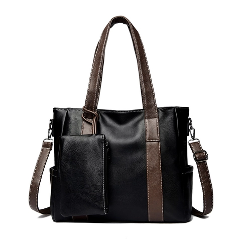 Sac Cabas Femme Grande Capacité Cuir PU Couleur Contrastée Rétro Sac À Main Épaule Avec Petite Pochette Bandoulière Réglable