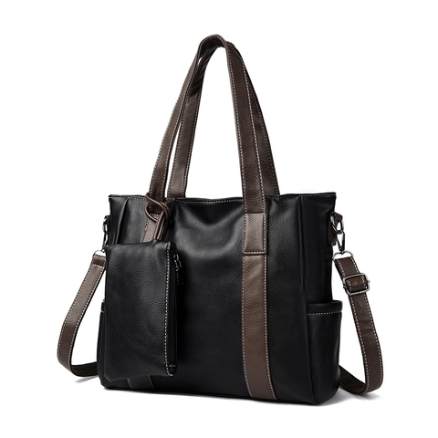 Sac Cabas Femme Grande Capacité Cuir PU Couleur Contrastée Rétro Sac À Main Épaule Avec Petite Pochette Bandoulière Réglable