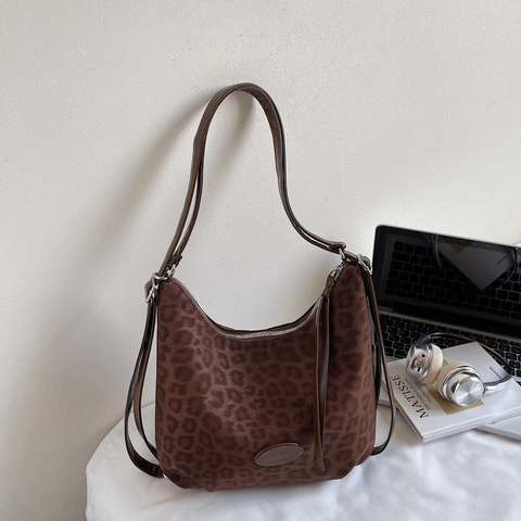 Leopard Print Hobo Bag PU Leather Large Capacity Shoulder Crossbody Commuter Casual Fashion Women