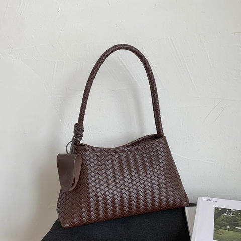Gevlochten PU Leren Onderarmtas Trendy Handtas Met Afneembare Mini Tas Elegante Retro Schoudertas Voor Dames Intrecciato