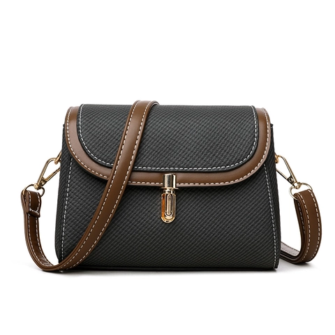 Women Retro Crossbody Bag Small Square Shoulder Bag Contrast Color PU Leather Fabric Stitching Flap Purse Vintage Elegant Handbag