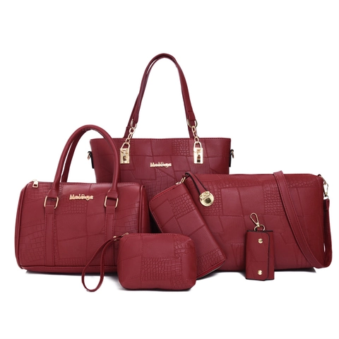 Damentaschen Krokodilmuster PU-Leder Große Tote Boston Schulter Umhängetasche Geldbörse Clutch Mode Vintage