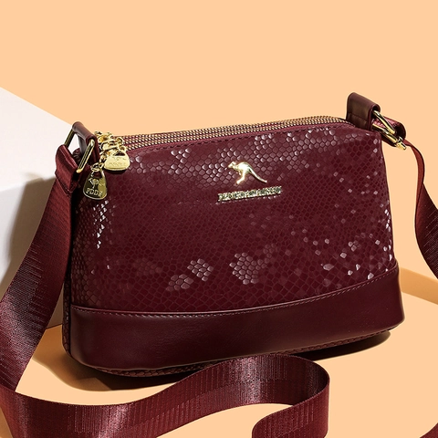 Crossbody Bag Women PU Leather Snake Skin Embossed Multi Layered Shoulder Handbag Wide Strap Gold Hardware Elegant