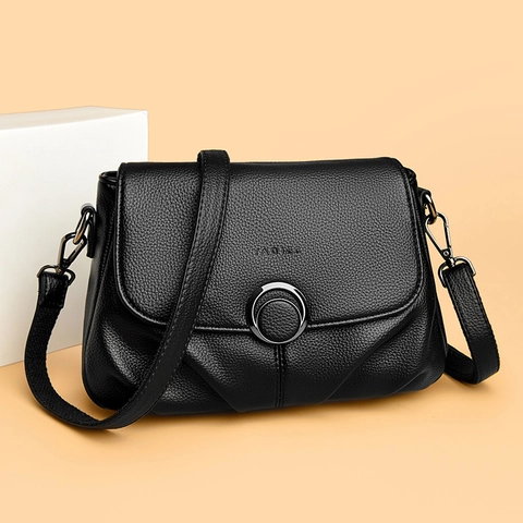 Borsa A Tracolla Donna Grande Capacità Grana Di Litchi Pelle PU Patta Borsa A Spalla Decoro Anello Metallo Versatile