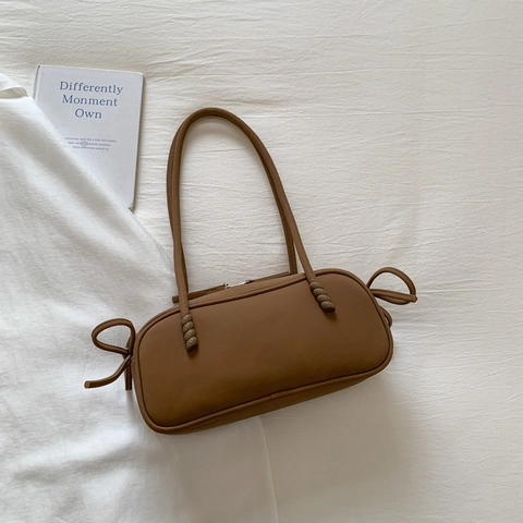 Vintage PU-Leder Achseltasche Für Damen Minimalistische Einfarbige Schultertasche Mit Seitlicher Schleife Mode Kissentasche