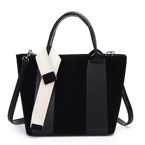 Borsa Secchiello Retro Donna Patchwork Pelle Scamosciata Grande Capacità Borsa A Mano Tracolla Con Nastro Contrasto Vintage Simple Tote