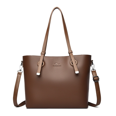 Borsa Tote Donna Pelle PU Grana Grande Capacità Manico Superiore Borsa A Spalla Pendolare Elegante Moda