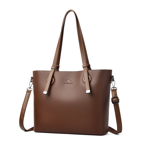 Borsa Tote Donna Pelle PU Grana Grande Capacità Manico Superiore Borsa A Spalla Pendolare Elegante Moda