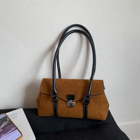 Borsa A Spalla In Camoscio Retrò Da Donna Borsa Sottoascellare Minimalista Sofisticata Con Cinturini In Pelle Chiusura Metallo