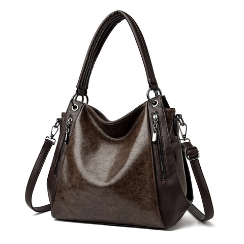 Vintage Large Capacity Tote Bag PU Leather Retro Casual Shoulder Handbag For Women Simple Versatile Office Commute Bag