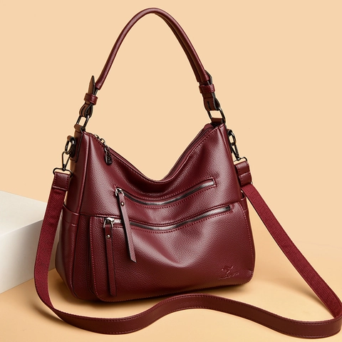 Grote Capaciteit Dames Schoudertas Lychee Textuur PU Leer Multi Pocket Hobo Handtas Commuter Crossbody Tas Verstelbare Riem
