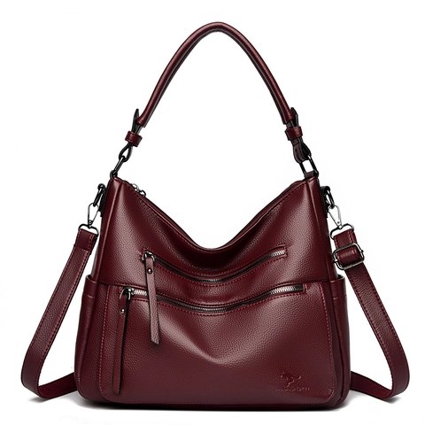 Grote Capaciteit Dames Schoudertas Lychee Textuur PU Leer Multi Pocket Hobo Handtas Commuter Crossbody Tas Verstelbare Riem
