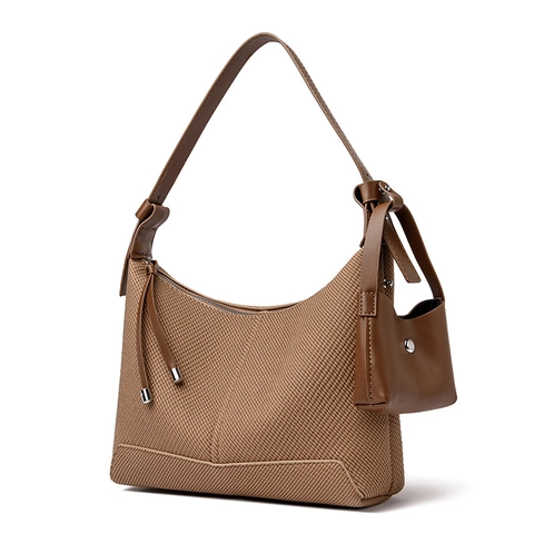 Women Underarm Shoulder Bag PU Leather Woven Texture Crescent Hobo Bag With Mini Pouch Daily Casual Fashionable