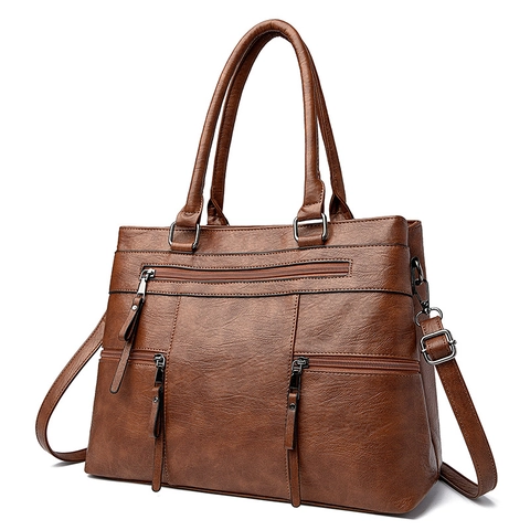 Borsa A Mano Tote Vintage Da Donna In Pelle PU Trama Litchi Tasche Multiple Con Cerniera Borsa A Tracolla Con Cinturino Regolabile