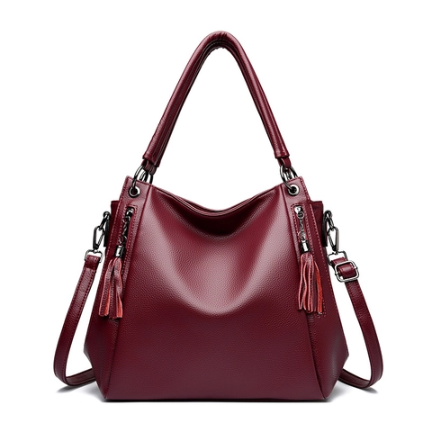 Litchi Texture PU Leather Tote Bag Women Large Capacity With Tassels Solid Color Shoulder Crossbody Handbag Elegant