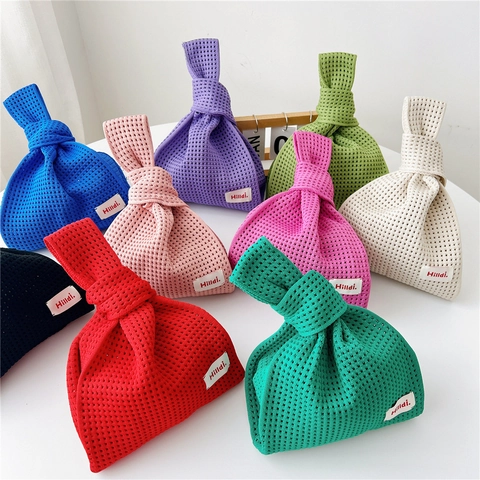 Knit Knot Handbag Hollow Out Waffle Texture Polyester Casual Women Wrist Bag