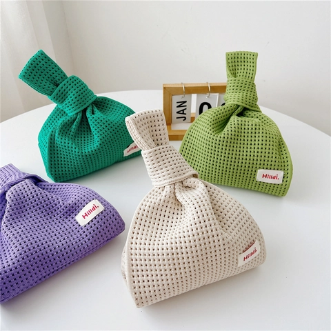 Knit Knot Handbag Hollow Out Waffle Texture Polyester Casual Women Wrist Bag