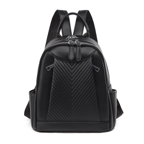 Fashion Women Backpack PU Leather Chevron Quilted Litchi Texture Travel Leisure Large Capacity Daily Casual