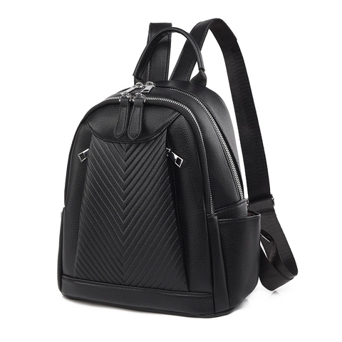 Women Quilted PU Leather Backpack Fashion V-Shaped Chevron Pattern Casual Lightweight Travel Bag For Daily Use