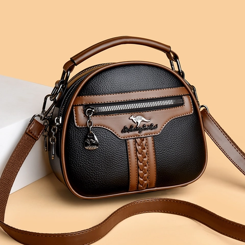 Bolso Bandolera Para Mujer Cuero PU Patrón Lichi Color De Contraste Múltiples Bolsillos Bolso De Mano Estilo Minimalista