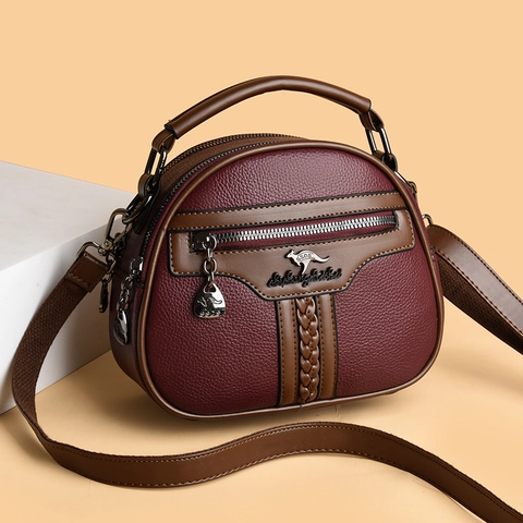 Bolso Bandolera Para Mujer Cuero PU Patrón Lichi Color De Contraste Múltiples Bolsillos Bolso De Mano Estilo Minimalista