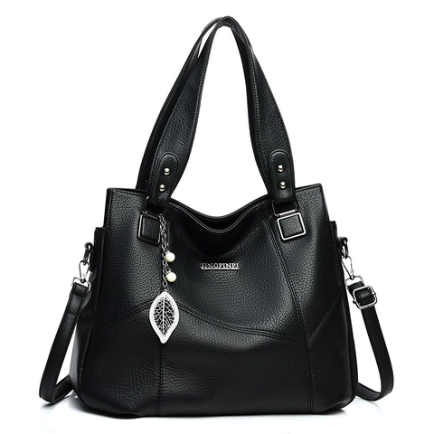 Fashion Large Capacity Tote Bag Lychee Grain PU Leather Vintage Shoulder Handbag With Leaf Artificial Pearl Pendant For Women