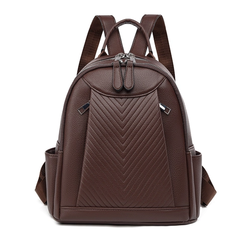 Fashion Women Backpack PU Leather Chevron Quilted Litchi Texture Travel Leisure Large Capacity Daily Casual